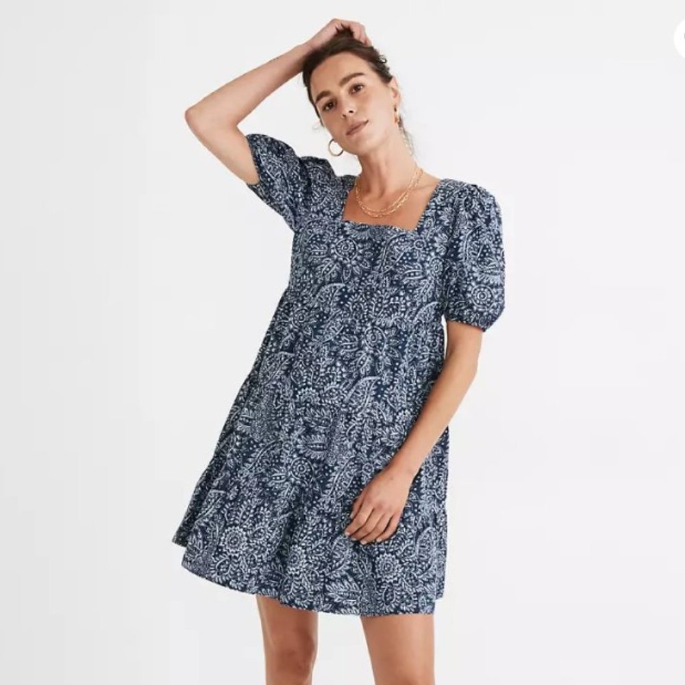Madewell Poplin Puff-Sleeve Babydoll Dress
